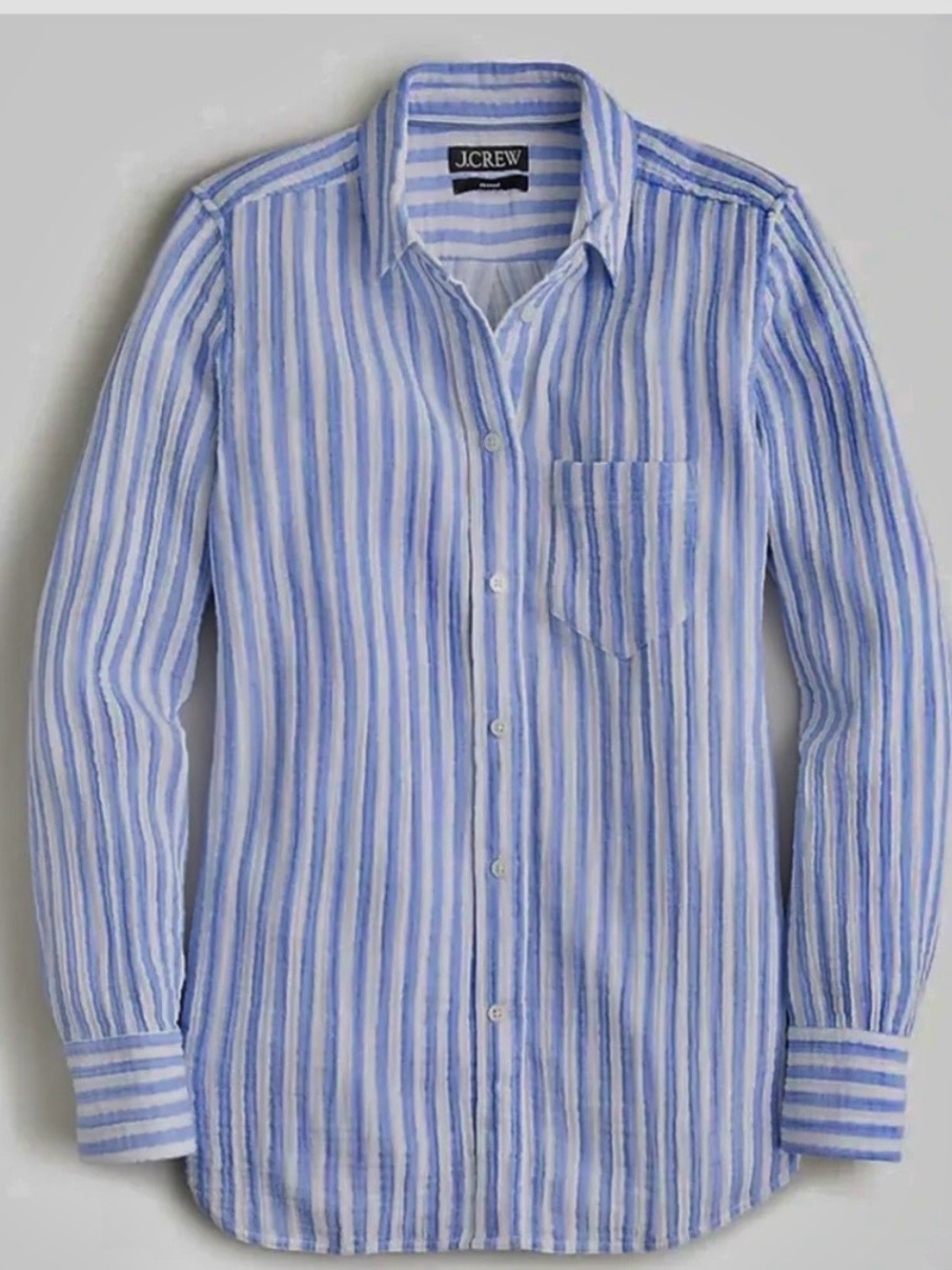 J. Crew Classic Fit Lightweight Blue &  White Vertical Stripe Button-Down